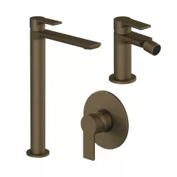 Set miscelatore lavabo alto con bidet e incaso doccia ottone satinato - Coral