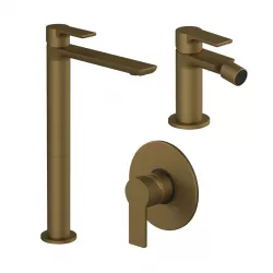 Set miscelatore lavabo alto con bidet e incasso doccia oro satinato - Coral