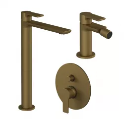 Set miscelatore lavabo alto con bidet e incasso doccia a 2 vie oro satinato - Coral