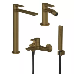 Set miscelatore lavabo alto con bidet ed esterno vasca con doccino oro satinato - Coral