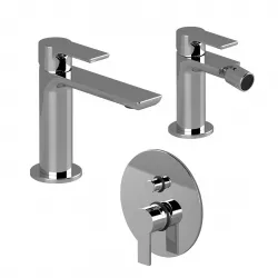 Set miscelatore lavabo con bidet senza scarico e incasso doccia a 2 vie cromato - Coral