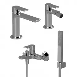 Set miscelatore lavabo con bidet senza scarico ed esterno vasca con doccino cromato - Coral