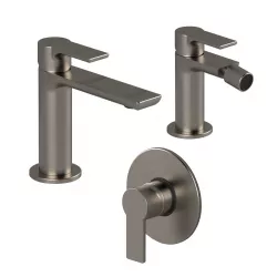 Set miscelatore lavabo e bidet senza scarico con incasso doccia nikel spazzolato - Coral