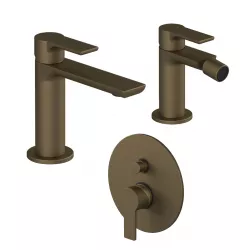 Set miscelatore lavabo con bidet senza scarico e incasso doccia a 2 vie ottone satinato - Coral