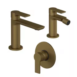 Set miscelatore lavabo con bidet senza scarico e incasso doccia oro satinato - Coral