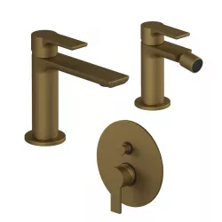 Set miscelatore lavabo con bidet senza scarico e incasso doccia a 2 vie oro satinato - Coral