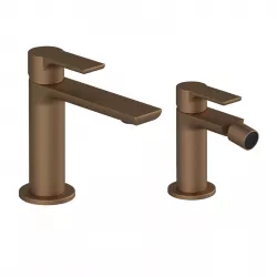 Set miscelatore lavabo con bidet senza scarico rame satinato - Coral