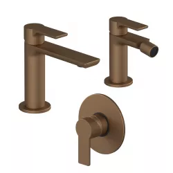 Set miscelatore lavabo con bidet senza scarico e incasso doccia rame satinato - Coral