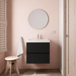 Mobile bagno sospeso moderno 60 cm nero carbone opaco lavabo e specchio - Fully
