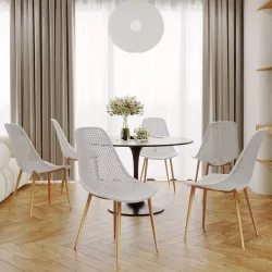 Tavolo da pranzo rotondo 90 cm in metallo bianco con piano effetto marmo  bianco - Tulipano