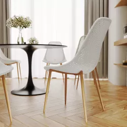Set 6 sedie in polipropilene bianco con gambe legno - Lucilla