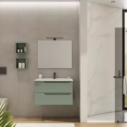 Mobile bagno sospeso 80 cm con lavabo integrato verde street opaco e specchio - Agave Plus