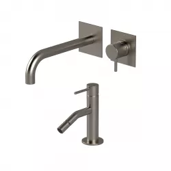 Set miscelatore lavabo a incasso canna 19 cm con bidet nikel spazzolato - Sand