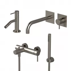 Set miscelatore lavabo a incasso canna 19 con bidet ed esterno vasca nikel spazzolato - Sand