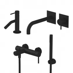 Set miscelatore lavabo a incasso canna 19 cm con bidet ed esterno vasca nero opaco - Sand