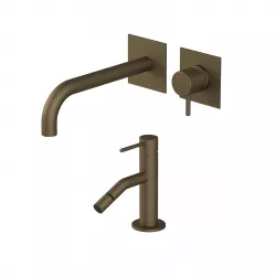 Set miscelatore lavabo a incasso canna 19 cm con bidet ottone satinato - Sand