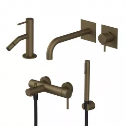 Set miscelatore lavabo a incasso canna 19 con bidet ed esterno vasca ottone satinato - Sand