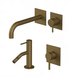 Set miscelatore lavabo a incasso canna 19 cm con bidet e incasso doccia oro satinato - Sand
