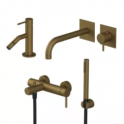 Set miscelatore lavabo a incasso canna 19 con bidet ed esterno vasca oro satinato - Sand