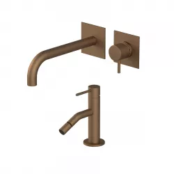 Set miscelatore lavabo a incasso canna 19 con bidet rame satinato - Sand