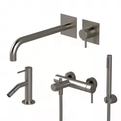 Set miscelatore lavabo a incasso canna 25 con bidet ed esterno vasca nikel spazzolato - Sand