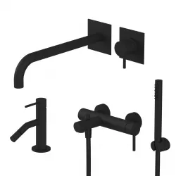 Set miscelatore lavabo a incasso canna 25 con bidet ed esterno vasca nero opaco - Sand