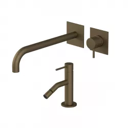 Set miscelatore lavabo a incasso canna 25 con bidet ottone satinato - Sand