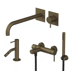 Set miscelatore lavabo a incasso canna 25 con bidet ed esterno vasca ottone satinato - Sand