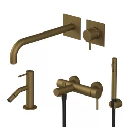 Set miscelatore lavabo a incasso canna 25 con bidet ed esterno vasca oro satinato - Sand