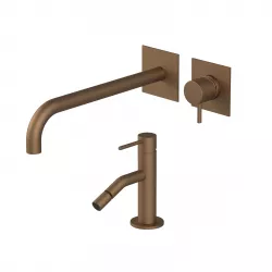 Set miscelatore lavabo a incasso canna 25 con bidet rame satinato - Sand