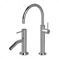 Set miscelatore lavabo alto con bidet senza scarico cromato - Sand