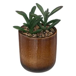 Pianta artificiale 16h cm con vaso in ceramica ocra