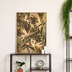 Decorazione da parete 78h cm motivo tropicale oro e multicolore con cornice in legno