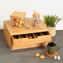 Portacapsule 35x31 cm in legno di bambù naturale con 2 cassetti