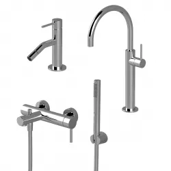 Set miscelatore lavabo alto con bidet ed esterno doccia con doccino cromato - Sand