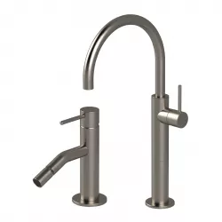 Set miscelatore lavabo alto con bidet senza scarico nikel spazzolato - Sand