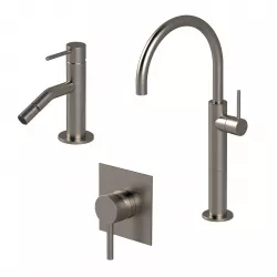 Set miscelatore lavabo alto con bidet e incasso doccia nikel spazzolato - Sand