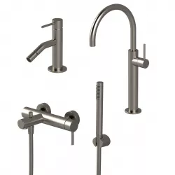 Set miscelatore lavabo alto con bidet ed esterno vasca con doccino nikel spazzolato - Sand