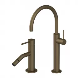 Set miscelatore lavabo alto con bidet senza scarico ottone satinato - Sand