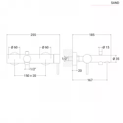 Set miscelatore lavabo con bidet ed esterno vasca con doccino rame satinato  - Sand