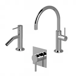 Set miscelatore lavabo con bidet e incasso doccia cromato - Sand