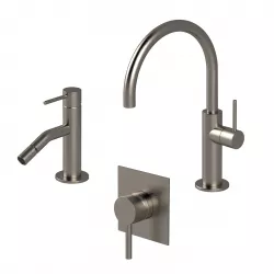 Set miscelatore lavabo con bidet e incasso doccia nikel spazzolato - Sand