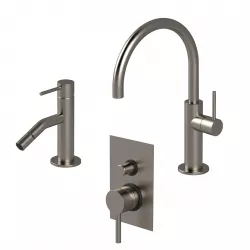 Set miscelatore lavabo con bidet e incasso doccia a 2 vie nikel spazzolato - Sand