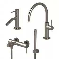 Set miscelatore lavabo con bidet ed esterno vasca con doccino nikel spazzolato - Sand