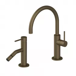 Set miscelatore lavabo con bidet senza scarico ottone satinato - Sand