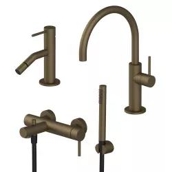 Set miscelatore lavabo con bidet ed esterno vasca con doccino ottone satinato - Sand