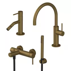 Set miscelatore lavabo con bidet ed esterno vasca con doccino oro satinato - Sand