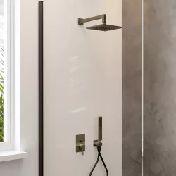 Set doccia con miscelatore a incasso, soffione 20x20 cm e doccino ottone satinato - Sand