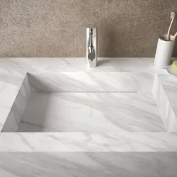 Mobile bagno sospeso portalavabo dx 120 cm rovere portofino con lavabo  bianco marmo - Nancy