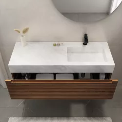 Mobile bagno sospeso 120 cm bianco opaco cannettato con lavabo dx